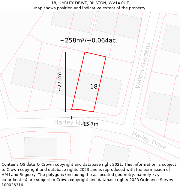 18, HARLEY DRIVE, BILSTON, WV14 0UE: Plot and title map