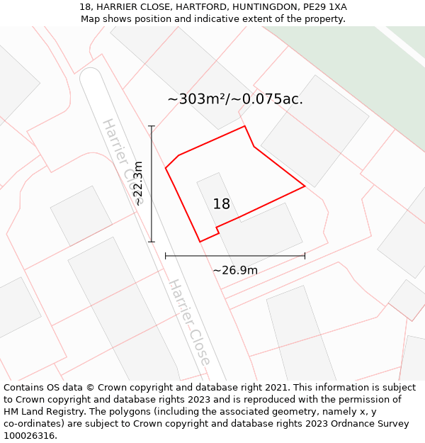 18, HARRIER CLOSE, HARTFORD, HUNTINGDON, PE29 1XA: Plot and title map