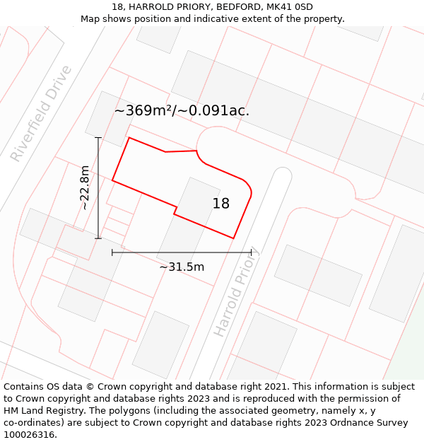 18, HARROLD PRIORY, BEDFORD, MK41 0SD: Plot and title map