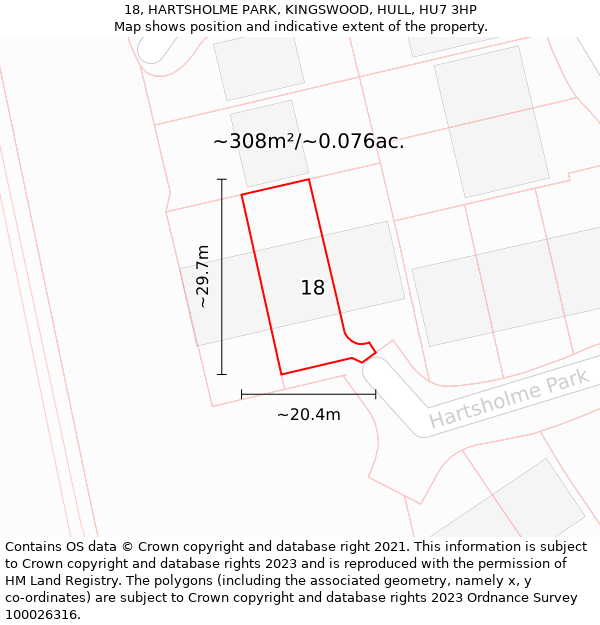 18, HARTSHOLME PARK, KINGSWOOD, HULL, HU7 3HP: Plot and title map