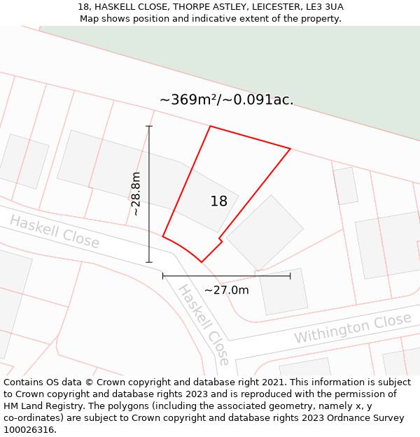 18, HASKELL CLOSE, THORPE ASTLEY, LEICESTER, LE3 3UA: Plot and title map