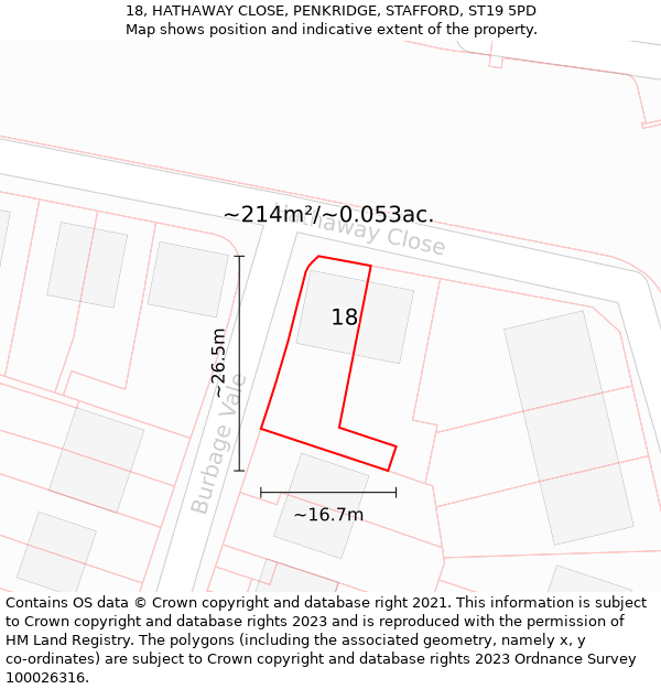 18, HATHAWAY CLOSE, PENKRIDGE, STAFFORD, ST19 5PD: Plot and title map