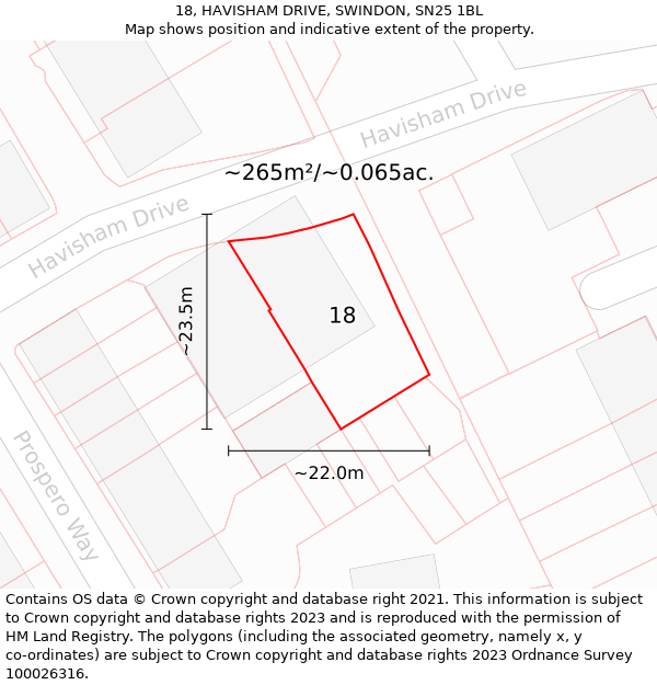 18, HAVISHAM DRIVE, SWINDON, SN25 1BL: Plot and title map