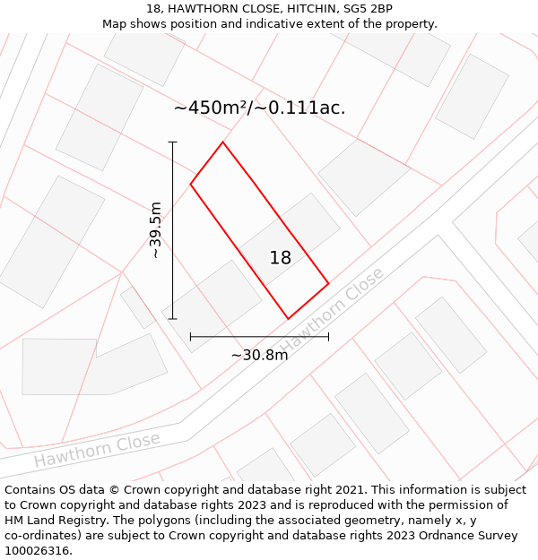 18, HAWTHORN CLOSE, HITCHIN, SG5 2BP: Plot and title map