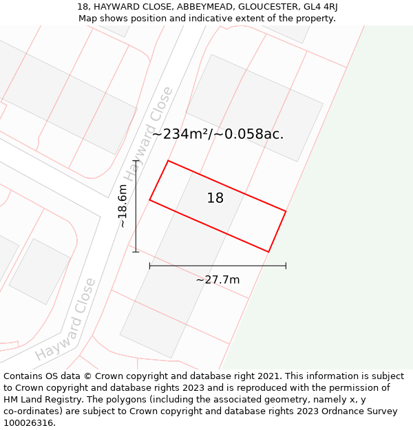 18, HAYWARD CLOSE, ABBEYMEAD, GLOUCESTER, GL4 4RJ: Plot and title map