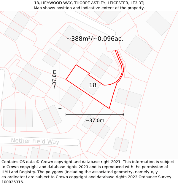 18, HEAWOOD WAY, THORPE ASTLEY, LEICESTER, LE3 3TJ: Plot and title map