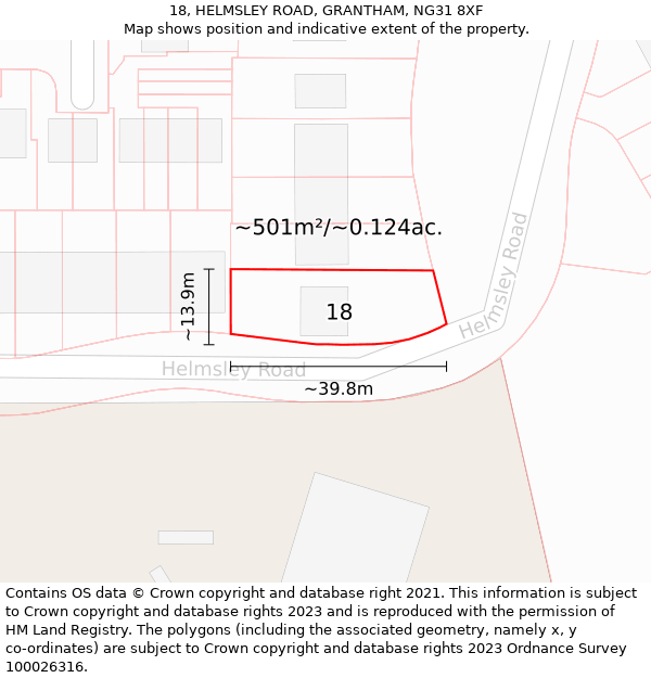 18, HELMSLEY ROAD, GRANTHAM, NG31 8XF: Plot and title map