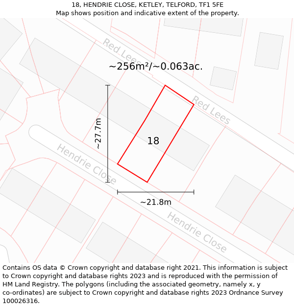 18, HENDRIE CLOSE, KETLEY, TELFORD, TF1 5FE: Plot and title map