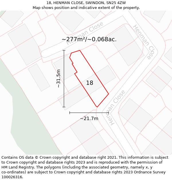 18, HENMAN CLOSE, SWINDON, SN25 4ZW: Plot and title map