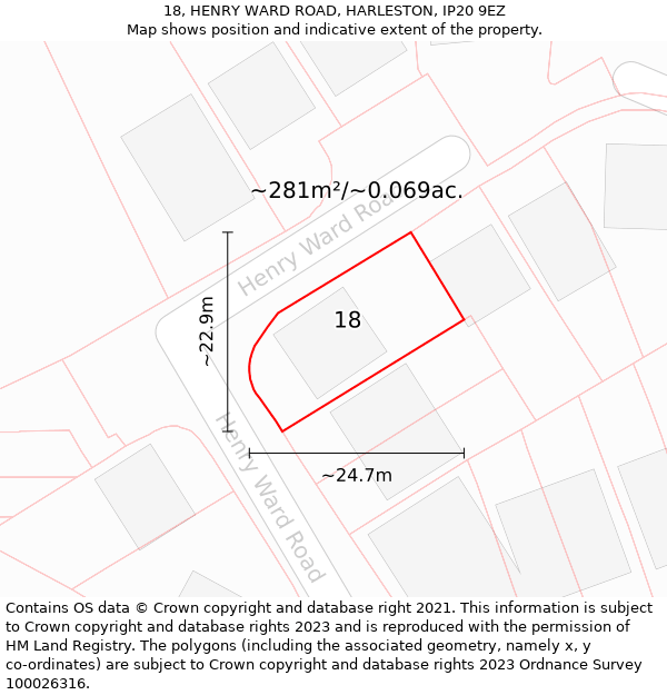 18, HENRY WARD ROAD, HARLESTON, IP20 9EZ: Plot and title map