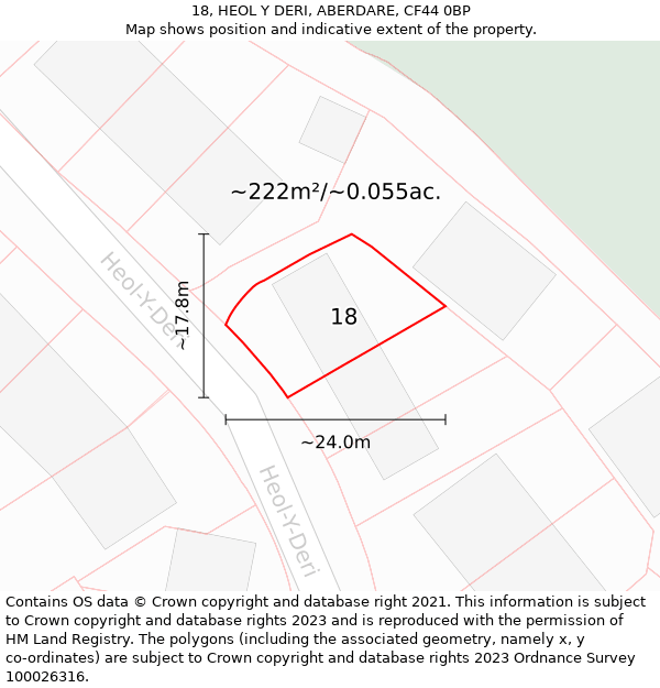 18, HEOL Y DERI, ABERDARE, CF44 0BP: Plot and title map