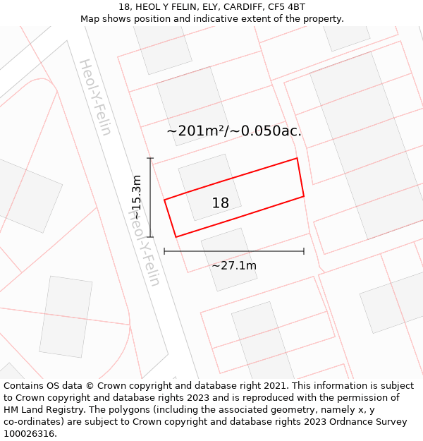 18, HEOL Y FELIN, ELY, CARDIFF, CF5 4BT: Plot and title map