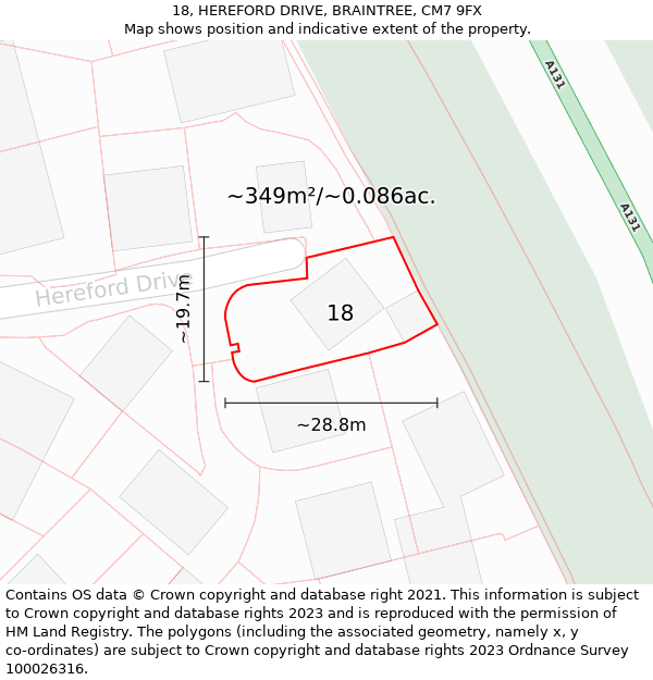 18, HEREFORD DRIVE, BRAINTREE, CM7 9FX: Plot and title map