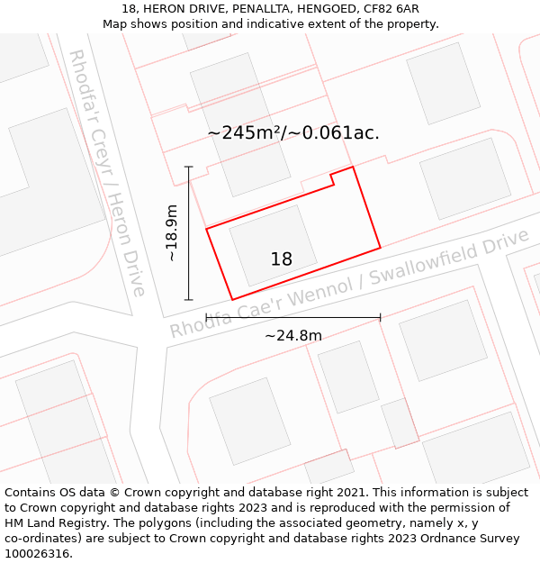 18, HERON DRIVE, PENALLTA, HENGOED, CF82 6AR: Plot and title map