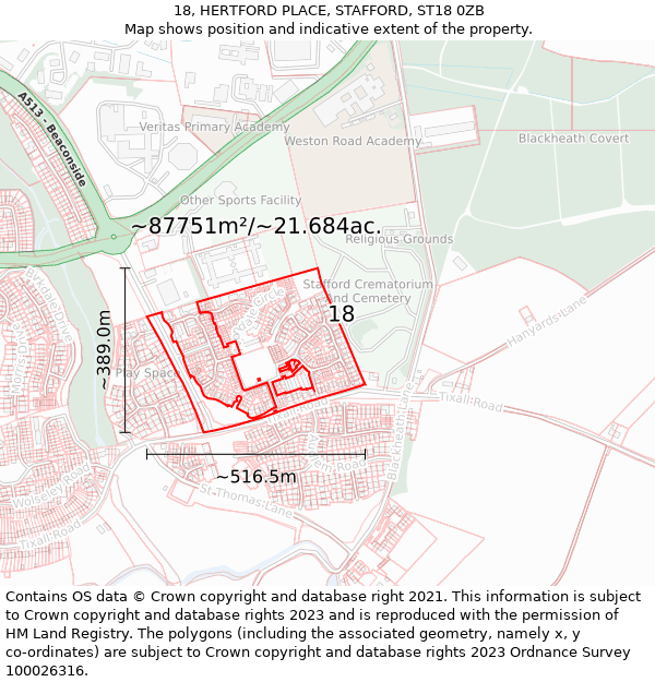 18, HERTFORD PLACE, STAFFORD, ST18 0ZB: Plot and title map