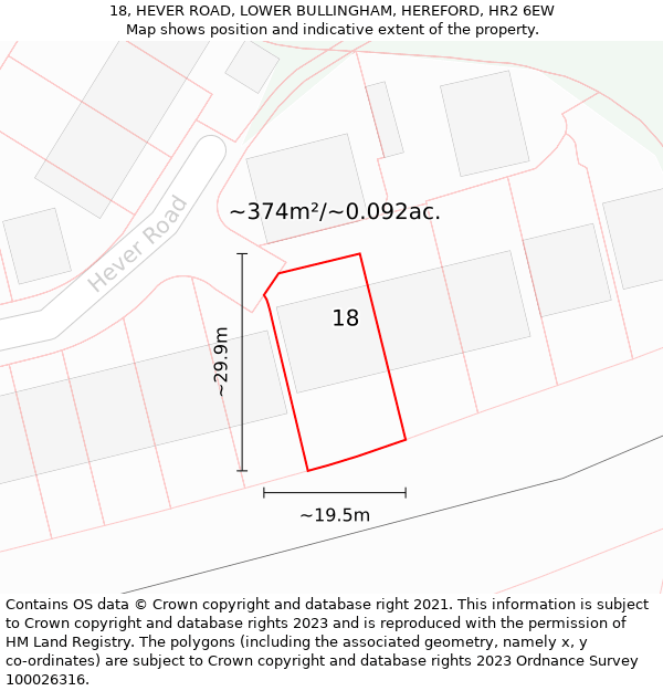 18, HEVER ROAD, LOWER BULLINGHAM, HEREFORD, HR2 6EW: Plot and title map