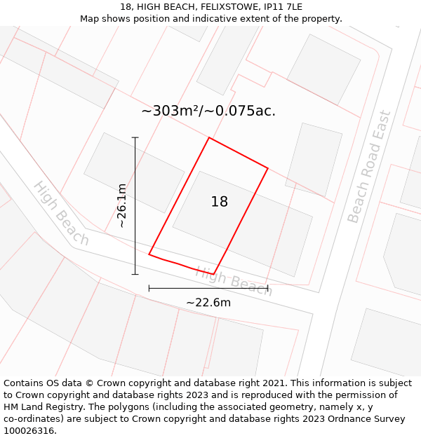 18, HIGH BEACH, FELIXSTOWE, IP11 7LE: Plot and title map