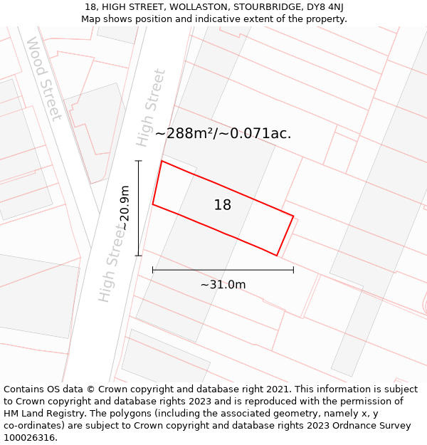18, HIGH STREET, WOLLASTON, STOURBRIDGE, DY8 4NJ: Plot and title map