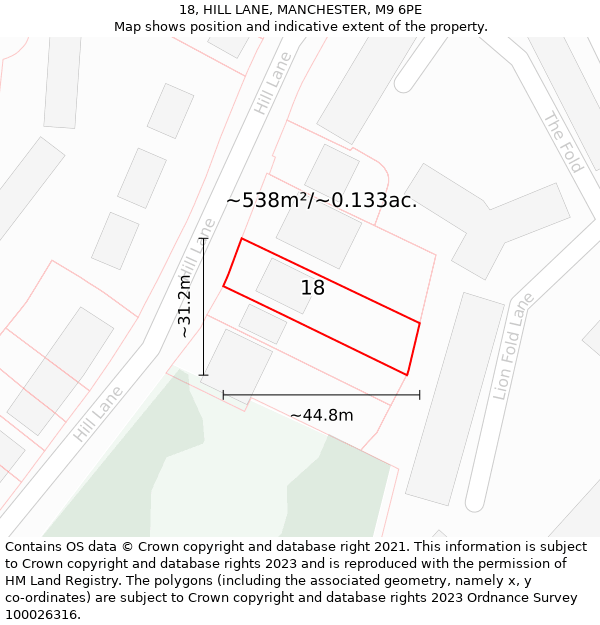 18, HILL LANE, MANCHESTER, M9 6PE: Plot and title map