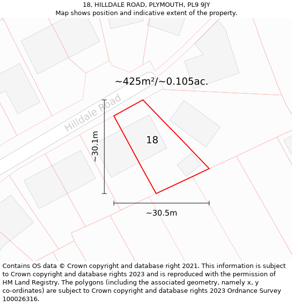18, HILLDALE ROAD, PLYMOUTH, PL9 9JY: Plot and title map