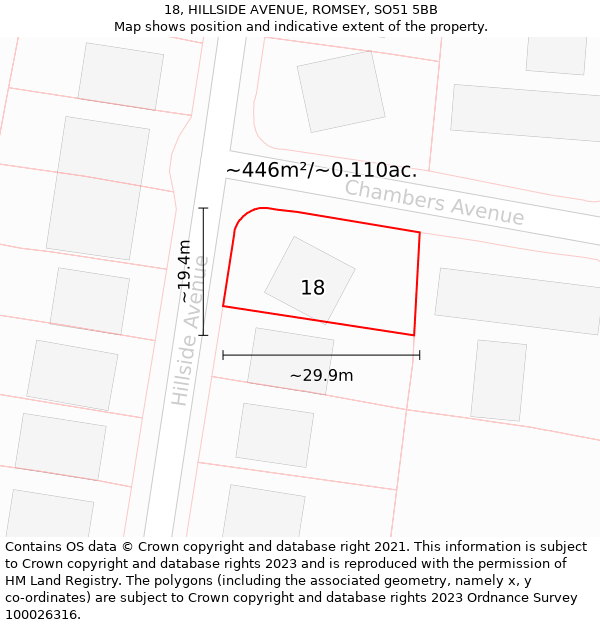 18, HILLSIDE AVENUE, ROMSEY, SO51 5BB: Plot and title map