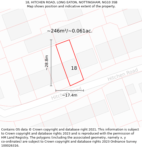 18, HITCHEN ROAD, LONG EATON, NOTTINGHAM, NG10 3SB: Plot and title map