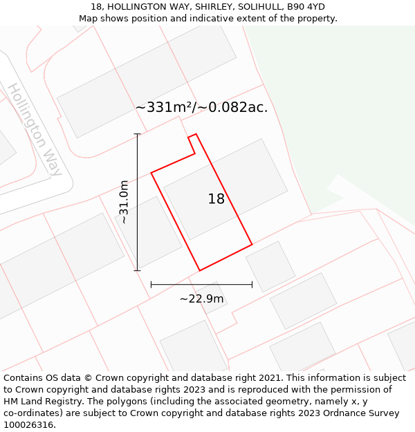 18, HOLLINGTON WAY, SHIRLEY, SOLIHULL, B90 4YD: Plot and title map