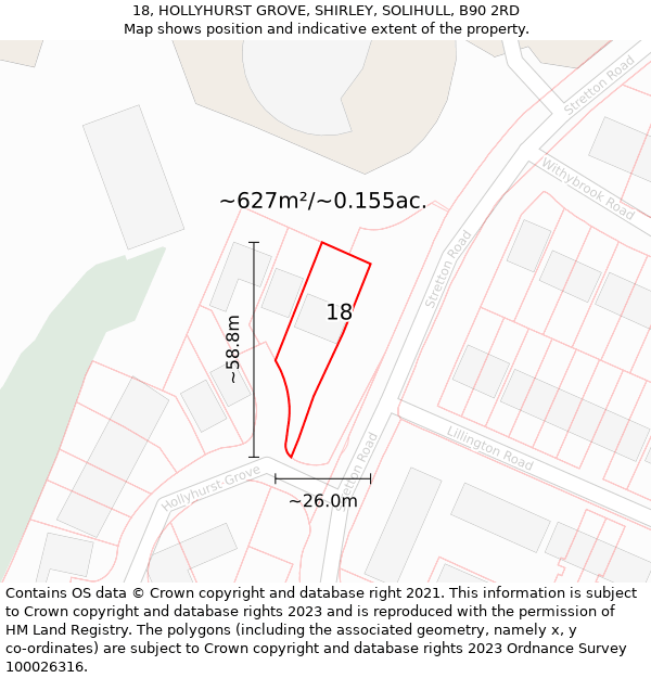 18, HOLLYHURST GROVE, SHIRLEY, SOLIHULL, B90 2RD: Plot and title map