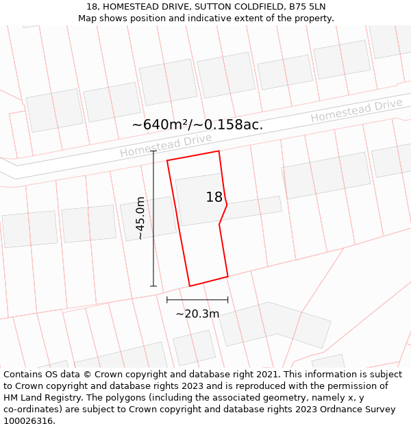 18, HOMESTEAD DRIVE, SUTTON COLDFIELD, B75 5LN: Plot and title map