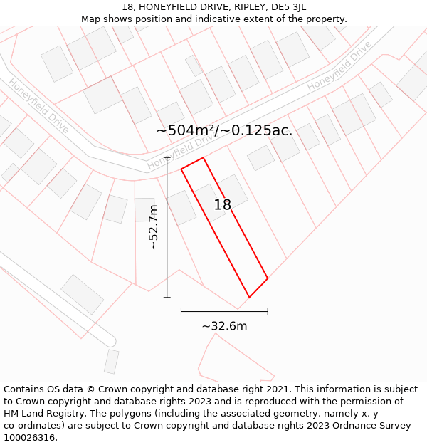 18, HONEYFIELD DRIVE, RIPLEY, DE5 3JL: Plot and title map