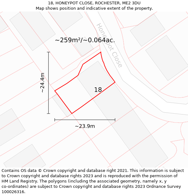 18, HONEYPOT CLOSE, ROCHESTER, ME2 3DU: Plot and title map