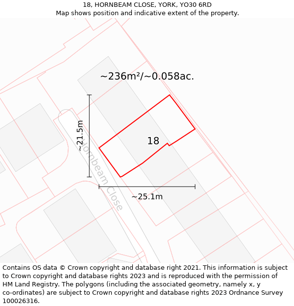 18, HORNBEAM CLOSE, YORK, YO30 6RD: Plot and title map