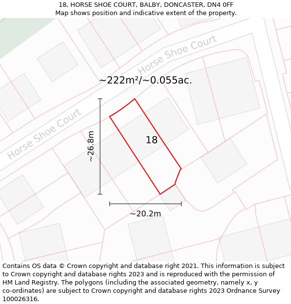 18, HORSE SHOE COURT, BALBY, DONCASTER, DN4 0FF: Plot and title map