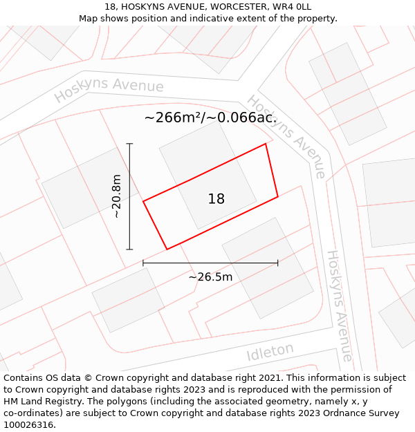 18, HOSKYNS AVENUE, WORCESTER, WR4 0LL: Plot and title map