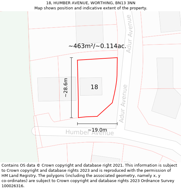 18, HUMBER AVENUE, WORTHING, BN13 3NN: Plot and title map