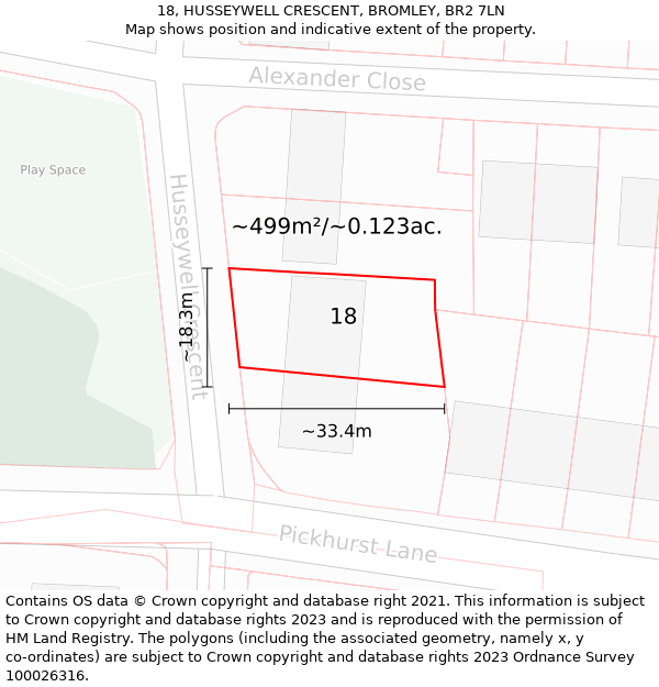 18, HUSSEYWELL CRESCENT, BROMLEY, BR2 7LN: Plot and title map