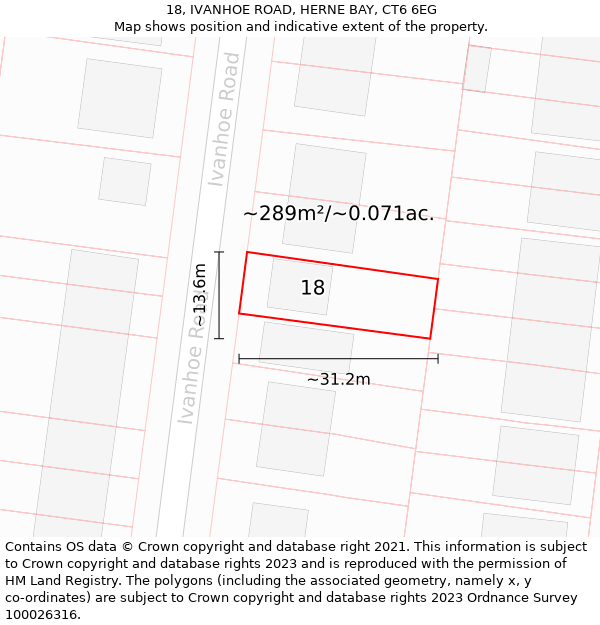 18, IVANHOE ROAD, HERNE BAY, CT6 6EG: Plot and title map