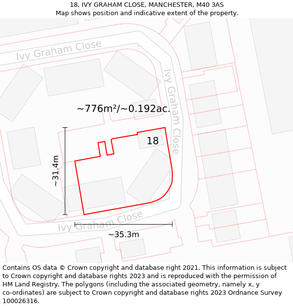 18, IVY GRAHAM CLOSE, MANCHESTER, M40 3AS: Plot and title map