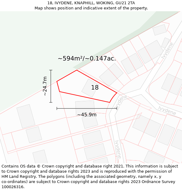 18, IVYDENE, KNAPHILL, WOKING, GU21 2TA: Plot and title map