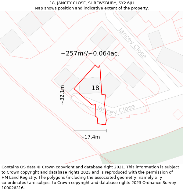 18, JANCEY CLOSE, SHREWSBURY, SY2 6JH: Plot and title map