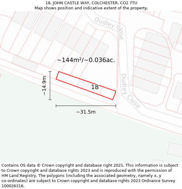 18, JOHN CASTLE WAY, COLCHESTER, CO2 7TU: Plot and title map