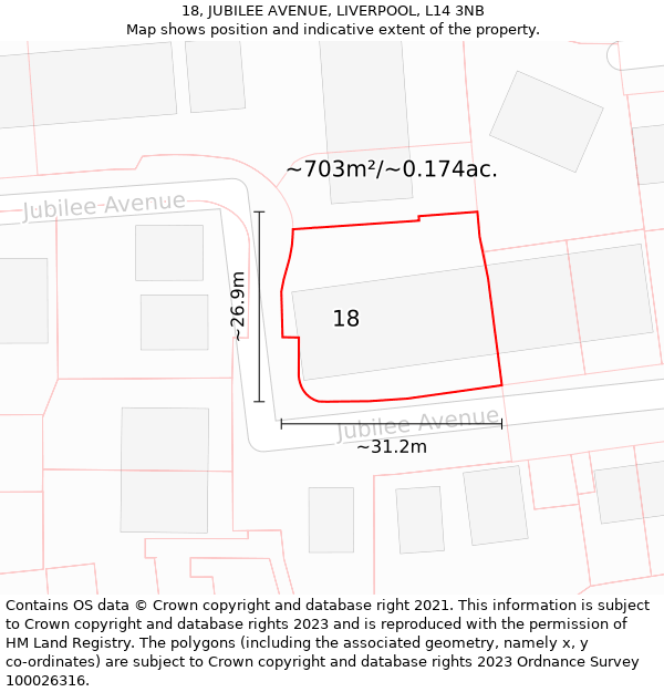 18, JUBILEE AVENUE, LIVERPOOL, L14 3NB: Plot and title map