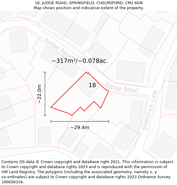 18, JUDGE ROAD, SPRINGFIELD, CHELMSFORD, CM2 6GN: Plot and title map