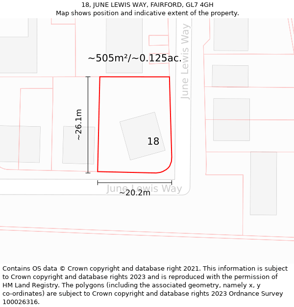 18, JUNE LEWIS WAY, FAIRFORD, GL7 4GH: Plot and title map