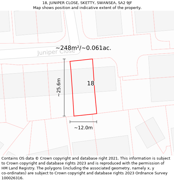 18, JUNIPER CLOSE, SKETTY, SWANSEA, SA2 9JF: Plot and title map