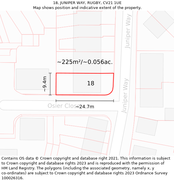 18, JUNIPER WAY, RUGBY, CV21 1UE: Plot and title map