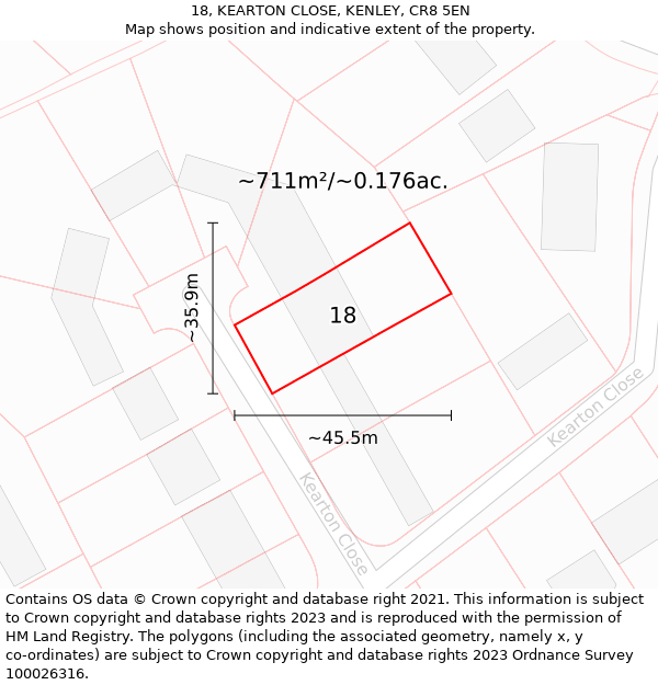 18, KEARTON CLOSE, KENLEY, CR8 5EN: Plot and title map