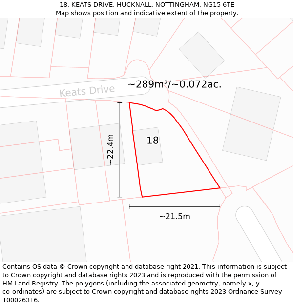 18, KEATS DRIVE, HUCKNALL, NOTTINGHAM, NG15 6TE: Plot and title map