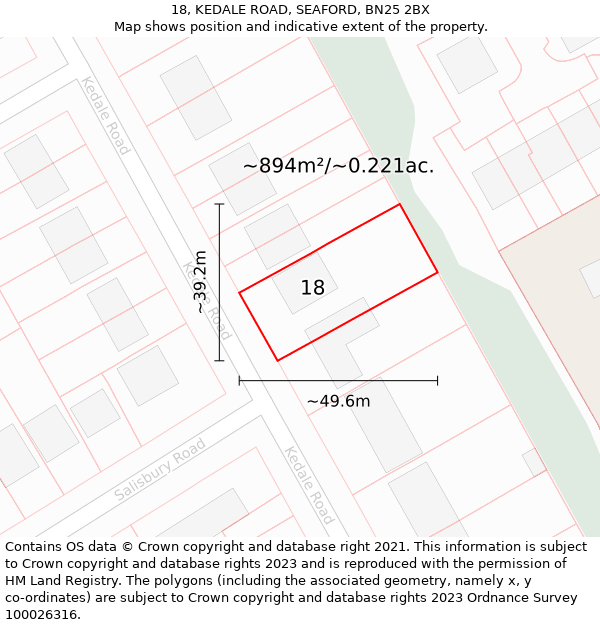 18, KEDALE ROAD, SEAFORD, BN25 2BX: Plot and title map