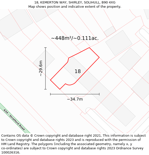 18, KEMERTON WAY, SHIRLEY, SOLIHULL, B90 4XG: Plot and title map